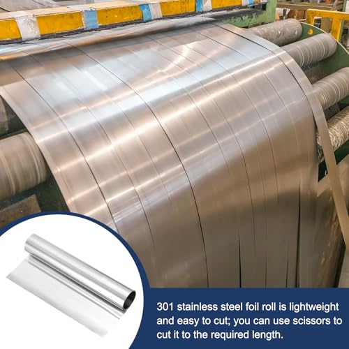 MECCANIXITY 301 Stainless Steel Foil Roll 0.08mmx200mmx1m Silver - size: 0.08mm x 200mm x 1m