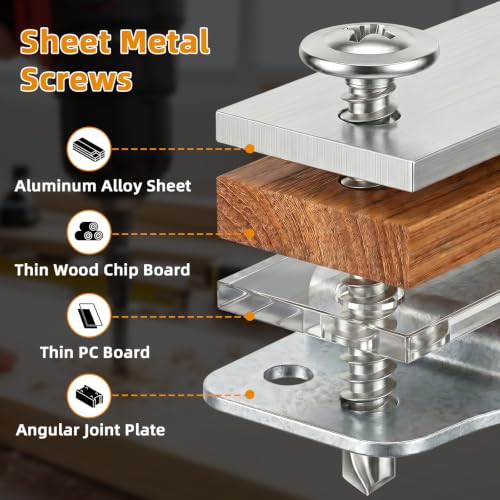 Mellewell #8 x 3/4" Wafer Head Self Drilling Screws Wood Screws, Truss Head Fast Self Tapping Sheet Metal Screws, 410 Stainless Steel, 100 PCS - color: Silver, size: #8 x 3/4"
