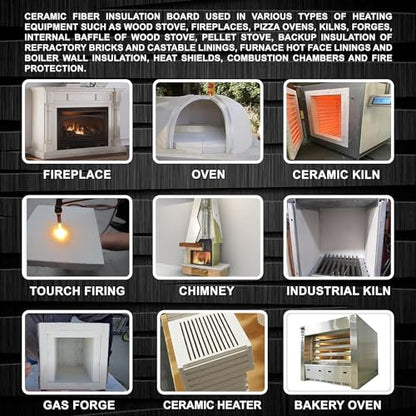 2 Pack Ceramic Fiber Board, 1" Thick x 12" x 24", Fireproof Board - size: 1" x 12" x 24" / 2 PCS