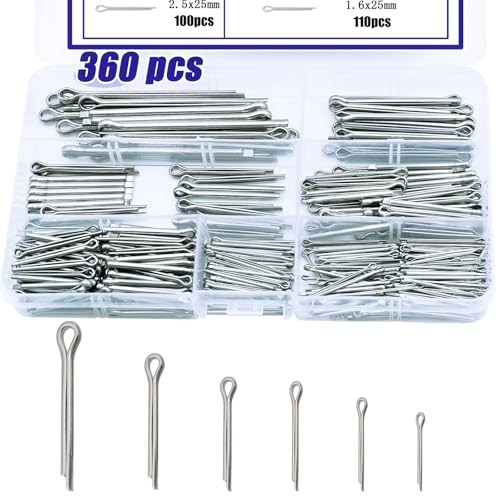 360PCS Cotter Pin Assortment Kit, 6 Sizes 304 Stainless Steel Cotter Pins Set, Split Pin Fastener Clips for Car Mechanics, Lawn Mowers, Trucks, Tractors Repair - size: 360PCS