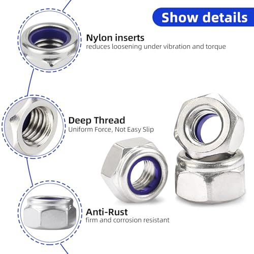 M3-0.5 Nylon Insert Lock Nuts, Stainless Steel 304 (18-8) Lock Nuts with Nylon Insert, 100pcs - color: Silver, size: M3-0.5