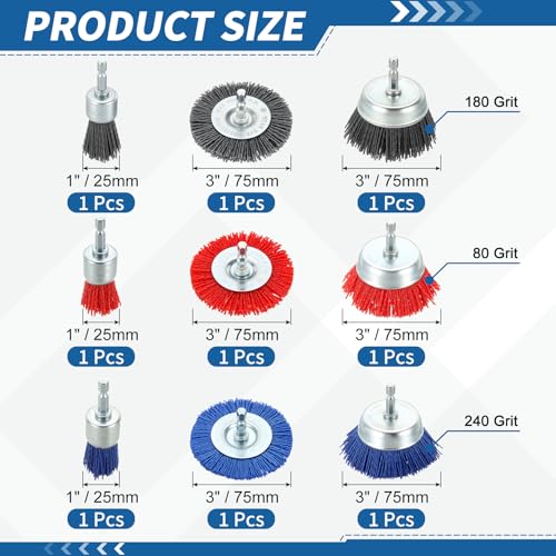9Pack Wire Brush for Drill Set with 1/4" Hex Shank