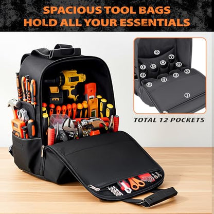 Jjring Heavy-Duty Men's Tool Bag Backpack With 18 Pockets, Orange - color: Orange