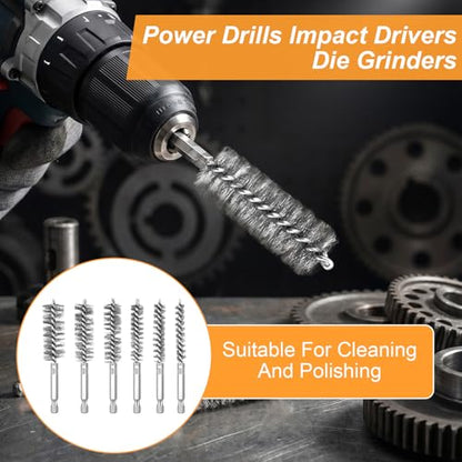 20 Pcs Wire Brush Set for Drill, Wire Brushes for Cleaning Rust Tube Automotive, Nylon, Brass, Stainless Steel Bristles Bore Brush with 1/4" Hex Shank and Tool Bag