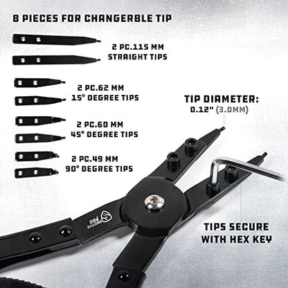 SMOTIVEPRO 16" Snap Ring Pliers Set，2 Piece Internal and External Snap-Ring Pliers Tool Set Heavy Duty, Retaining Ring With Replacement Tips
