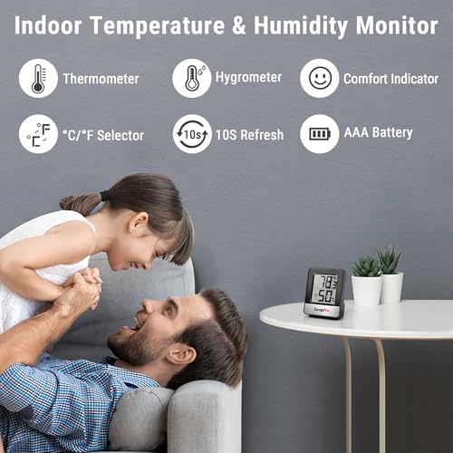 TempPro TP49 3 Pack Digital Hygrometer Indoor Thermometer - color: Black Indoor Thermometer
