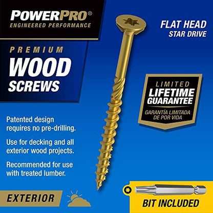 Power Pro Exterior Wood Screws, #8 x 2in, 3000 Pieces, Bronze - color: Bronze, size: #8 x 2"