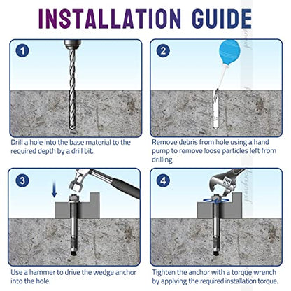 1/2 Concrete Anchors, 1/2 Wedge Anchors Bolts, 3-1/2" L, 10 Pcs - size: 1/2" x 3-1/2"