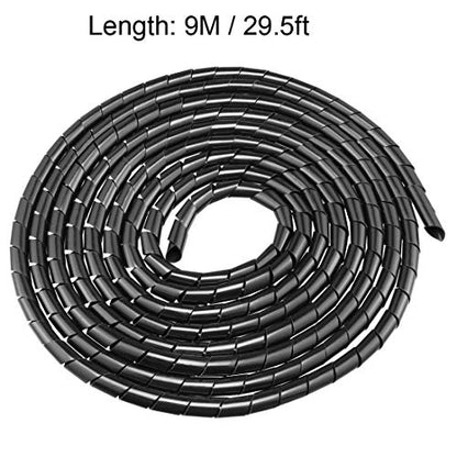 uxcell 10mm Flexible Spiral Cable Wrap Wire Cord Wraps Computer Manage Cord 9M Length Black - size: 8mmx10mmx9000mm