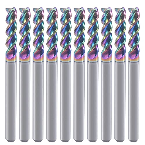 Carbide Square End Mill for Aluminum Copper Applications, 3-Flute,1/8" Cutting Diameter,1/8" Shank,DLC Coating, CNC Router Bits, End Mill Bits, U-Type Design, 10-Pack (3.175 * 3.175 * 12mm) - size: 3.175*3.175*12mm