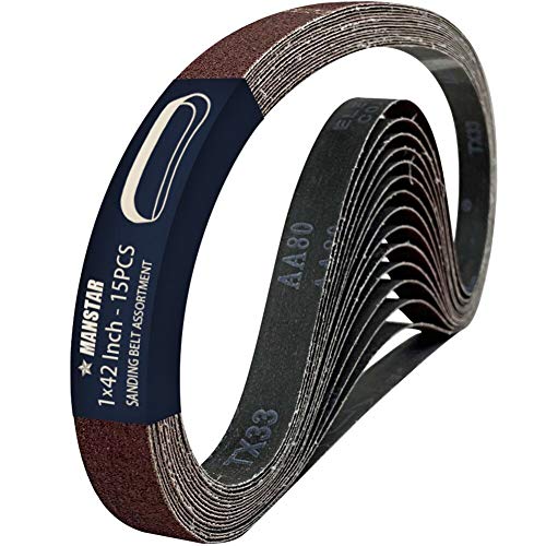 15 Pcs 1 x 42 Inch Assorted Aluminum Oxide Sanding Belt, 80/120/150/240/400 Grit - size: 1x42(15pcs)