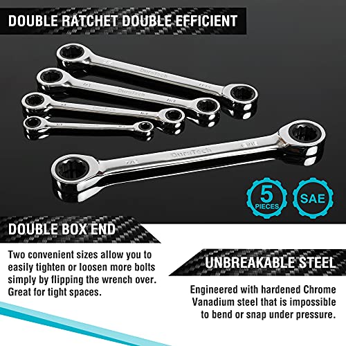 DURATECH Double Box End Ratcheting Wrench Set, SAE, 5-Piece, 5/16" to 7/8"