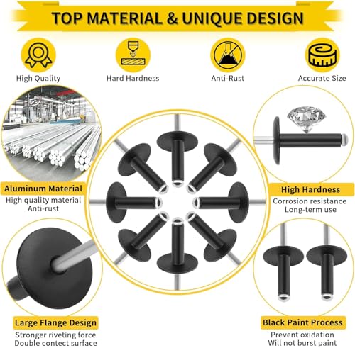 100PCS Large Flange Rivets, 11 Sizes Aluminum for Automobile, Ship