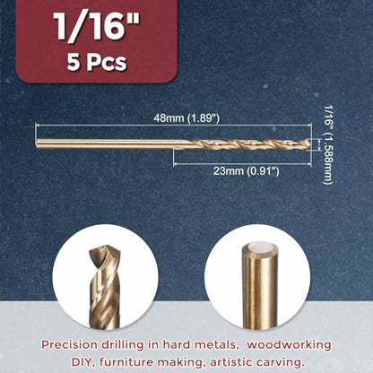 5pcs Drill Bit 1/16" Diameter 1.588mm M35 5% Cobalt HSS for Metal - size: 1/16" (1.588mm)