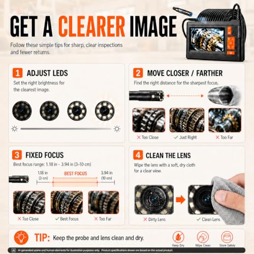 Dual Lens Borescope Camera 33FT with 4.3'' HD Screen, 1080P Photo Video - size: 4.3''Dual Lens 33FT