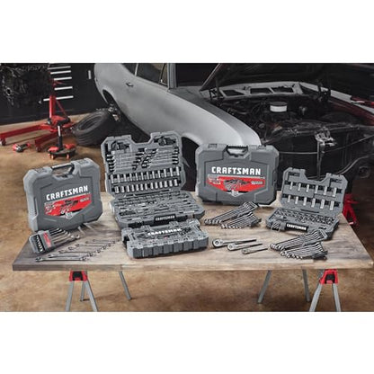 CRAFTSMAN OVERDRIVE 121-Piece Gunmetal Chrome Mechanics Tool Set, Standard SAE/Metric Socket Set, with Hard Case (CMMT99121L)