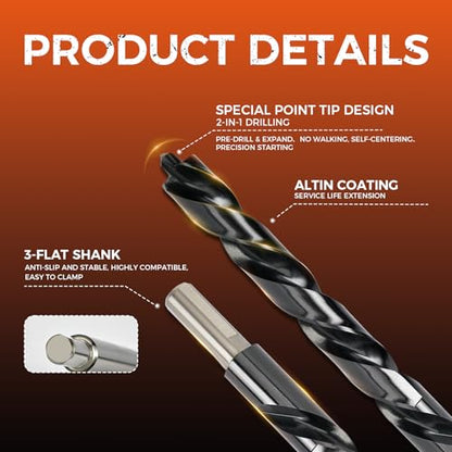Luckyway Cobalt Drill Bit Set 21 PCS 1/16"-1/2" with Bullet Point Tip and Countersink Drill Bit 4 PCS 1/4"-5/8", TiAlN Coated for Hardened Metal, Mild Steel, Stainless Steel