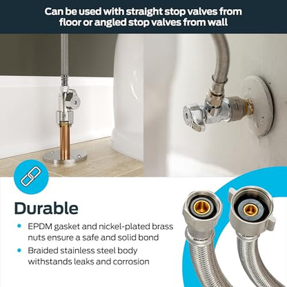 Eastman 16 Inch Steel-Flex Toilet Connector, Braided Stainless Steel Supply Line with 7/8 in Ballcock x 3/8 in Compression Ends, 48089 - size: 16 in. L x 7/8 in. B/C x 3/8 in. Comp