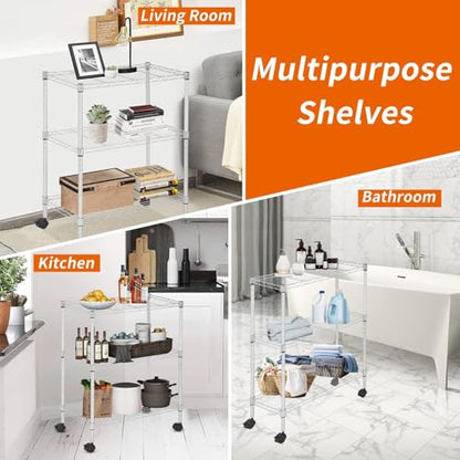 Meet perfect 3-Tier Wire Shelving Unit with Wheels, Chrome - color: Chrome, size: 3-Tier, 31.3"H × 23"W × 13"D
