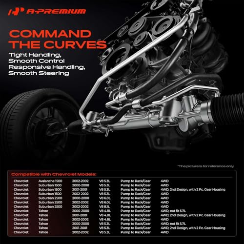 A-Premium Power Steering Pressure Hose Assembly, Pump to Gear/Rack Pinion