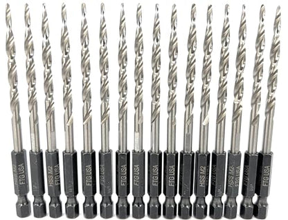 FTG USA 16Pc #8 (11/64") Replacement Countersink Drill Bit Set Tapered Bits - size: #8 (11/64"), style: 16 Bits w/o cutter