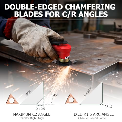 Upgraded Pneumatic Chamfer Tool with Straight Guide Plate Save Guide Wheels - color: Red