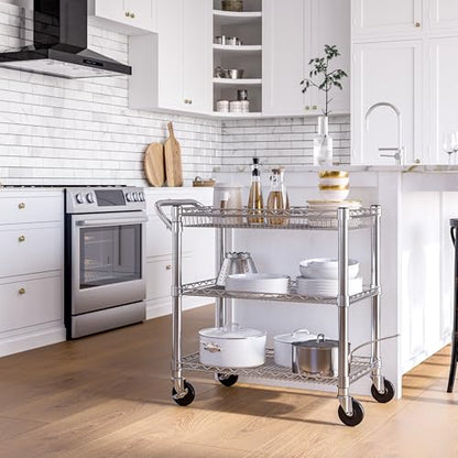 Seville Classics UltraDurable NSF Commercial Heavy Duty Metal Rolling Utility Cart, Handle Bar for Restaurant, Garage, Warehouse, Kitchen, Office, Deep Top Basket (34.8"W x 18.25"D) - color: Steel, size: 34.8" W x 18.25" D