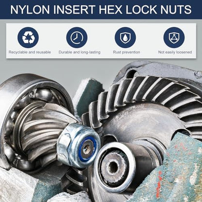 uxcell 5Pcs M10 x 1.25 Nylon Insert Hex Lock Nut 304 Stainless Silver Blue - size: M10x1.25
