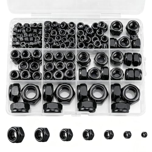 191 Pack Metric Lock Nuts, Black 304 (A2-70) Nylon Insert Locknuts - color: Black, size: Metric