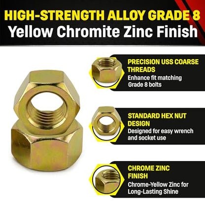 Chenango Supply 5/8-11 Grade 8 Hex Nuts Alloy Steel Heavy Duty Nuts - size: 5/8-11 Hex Nut