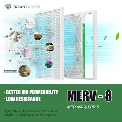 TRIGHTFILTERS 16x20x1 Air Filter 4 Pack, MERV 8 Pleated HVAC Furnace Filter - size: 16x20x1