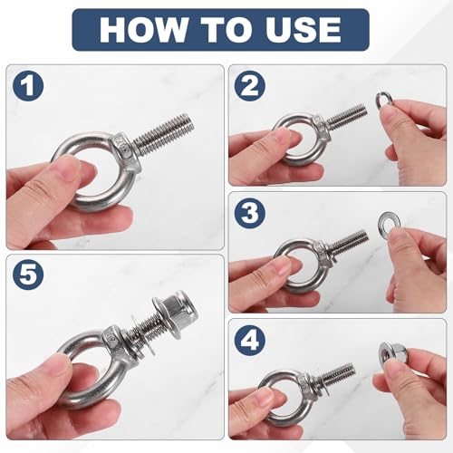 PATIKIL M5 x 30mm Shoulder Eye Bolt, 4 Pcs 304 Stainless Steel Lifting Ring Threaded Eye Bolt with Flange Lock Nuts Spring and Flat Washers for Hanging Tie Down Straps Outdoor Indoor - size: M5 x 30mm