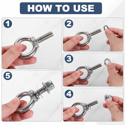 PATIKIL M5 x 30mm Shoulder Eye Bolt, 4 Pcs 304 Stainless Steel Lifting Ring Threaded Eye Bolt with Flange Lock Nuts Spring and Flat Washers for Hanging Tie Down Straps Outdoor Indoor - size: M5 x 30mm
