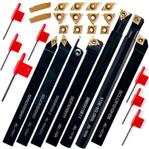 Lathe Turning Holders Lathe Tools Threading Holder 21pcs - Metal Lathe Cutting Tools 7pcs 3/8" Boring Bars+14pcs Indexable Carbide Inserts Golden for Lathe Tools - color: 3/8" turning holder kits