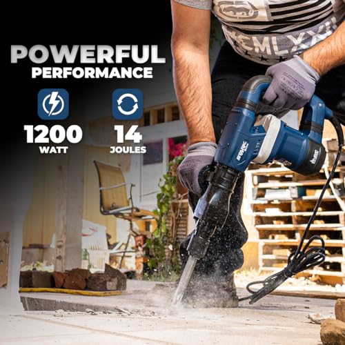 Stark USA Demolition Hammer, 1200W Electric Chipping Hammer, 3100BPM Maximum Anti-Vibration Handle 14J