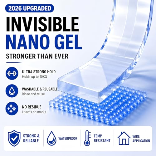 Double Sided Tape Heavy Duty, Nano Clear Mounting Tape, Picture Hanging Poster Carpet Tape for Walls, Dorm Office School Outdoor, Removable Adhesive【1 Rolls】（9.85FTx1.2in - size: 9.85 Feet