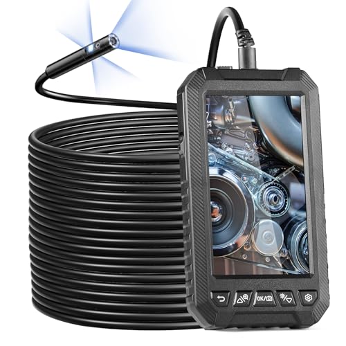 VEVOR Endoscope Camera with Light, Triple Lens Borescope with 49.2FT Semi-Rigid Cable, 5" Screen 1080P Inspection Camera, 8 + 2 LED Lights, IP67 Waterproof Snake Cameras for Auto, Plumbing (32GB Card) - size: 49.2FT