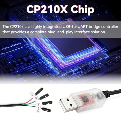 CP2102 USB to TTL Serial Adapter Cable, USB 2.0 to UART Converter 4 Pin (TXD RXD GND 5V), 3ft/95cm Long, 3.3V TTL Signal for Arduino, Raspberry Pi, ESP8266, ESP32 (1pcs)