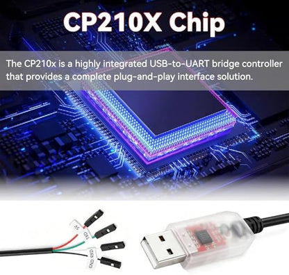 CP2102 USB to TTL Serial Adapter Cable, USB 2.0 to UART Converter 4 Pin (TXD RXD GND 5V), 3ft/95cm Long, 3.3V TTL Signal for Arduino, Raspberry Pi, ESP8266, ESP32 (1pcs)