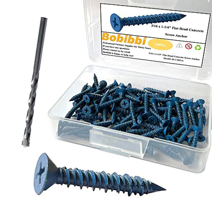 3/16 x 1-1/4" Flat Head Concrete Screw Anchor, for Anchoring to Masonry, Block or Brick (100Pcs) - size: 3/16 x 1-1/4", style: Flat Head