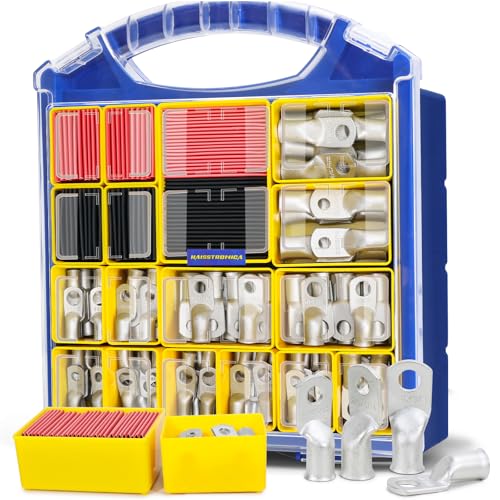 haisstronica 240PCS Tinned Cable Lug & Heat Shrink Kit AWG 8/6/4/2/0/00 - color: Tinned Copper, size: 240 PCS