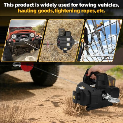 1000LB Battery Power Winch 40FT Synthetic Rope, Compatible with DeWALT Battery(Greater Than 20V 4.0ah),Battery Powered Winch with Remote,for Lifting (Black,Battery not Included) - color: Black