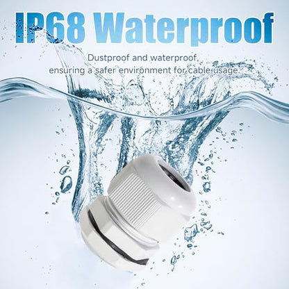 Cable Glands 50 pcs Cable Gland Waterproof joints, Adjustable White 3-16mm Waterproof Cable Connectors PG7 PG9 PG11 PG13.5 PG16 PG19 Plastic 4 cable glands and Gaskets in PP Box - color: White