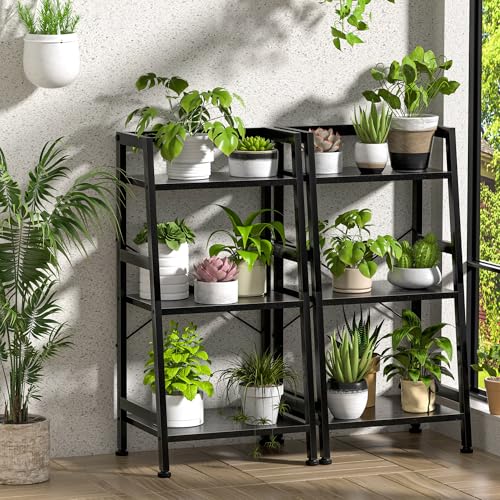 3-Tier Bookshelf, Ladder Shelf, Stand up Shelves, Industrial Bookcase with Steel Frame, Metal Small Bookcase, for Living Room, Home Office, Kitchen, Bedroom, Industrial Style（Black） - color: Black, size: 3 Tier (11.8"D x 16.5"W x 31.3"H)