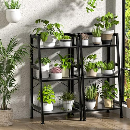 3-Tier Bookshelf, Ladder Shelf, Stand up Shelves, Industrial Bookcase with Steel Frame, Metal Small Bookcase, for Living Room, Home Office, Kitchen, Bedroom, Industrial Style（Black） - color: Black, size: 3 Tier (11.8"D x 16.5"W x 31.3"H)