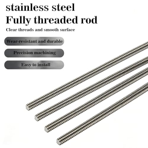 304 Stainless Steel Fully Threaded Rods, 1/4"-20 Thread Size, 4 Pcs