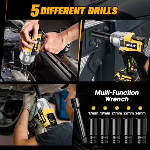 1/2 inch Cordless Impact Wrench, 958Ft-lbs (1300N.m) High Torque Brushless Impact Gun, 3500RPM, 2x4000mAh Battery, Fast Charger & 5 Sockets, Electric Impact Wrench for Car, Pickup, Mower