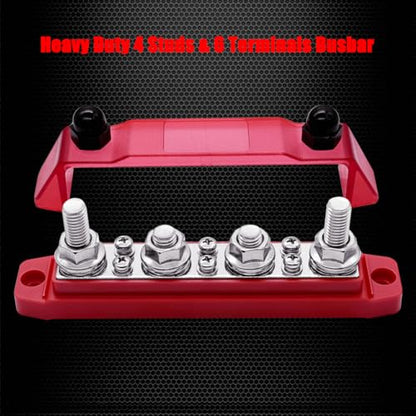 Ampper 4 x M10 Post Power Distribution Block BusBar 6 M4 Screws, 6.3" Red - color: Red, size: 4M10+6M4