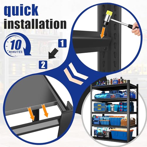 20" D Shelves for Garage Storage, 45" W Metal Garage Shelving Heavy Duty, 4 Shelf Adjustable Steel Standing Shelf Units for Basement, Industrial, Shop, Pantry, Warehouse, Kitchen, Black - size: 4 Tier 45.3" W x 19.7" D x 54.3" H