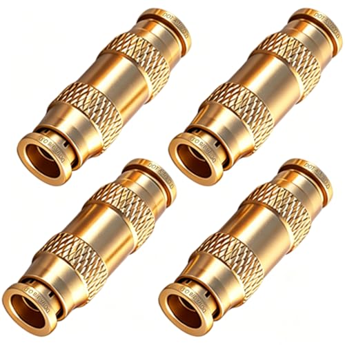 3/8" DOT Brass Push to Connect Air Brake Fitting, 4 Pack Pneumatic Tube Union Connector, 3/8Inch Tube OD Push-in Fitting for Truck Trailer Air Lines & Industrial Piping Systems - size: 3/8inch